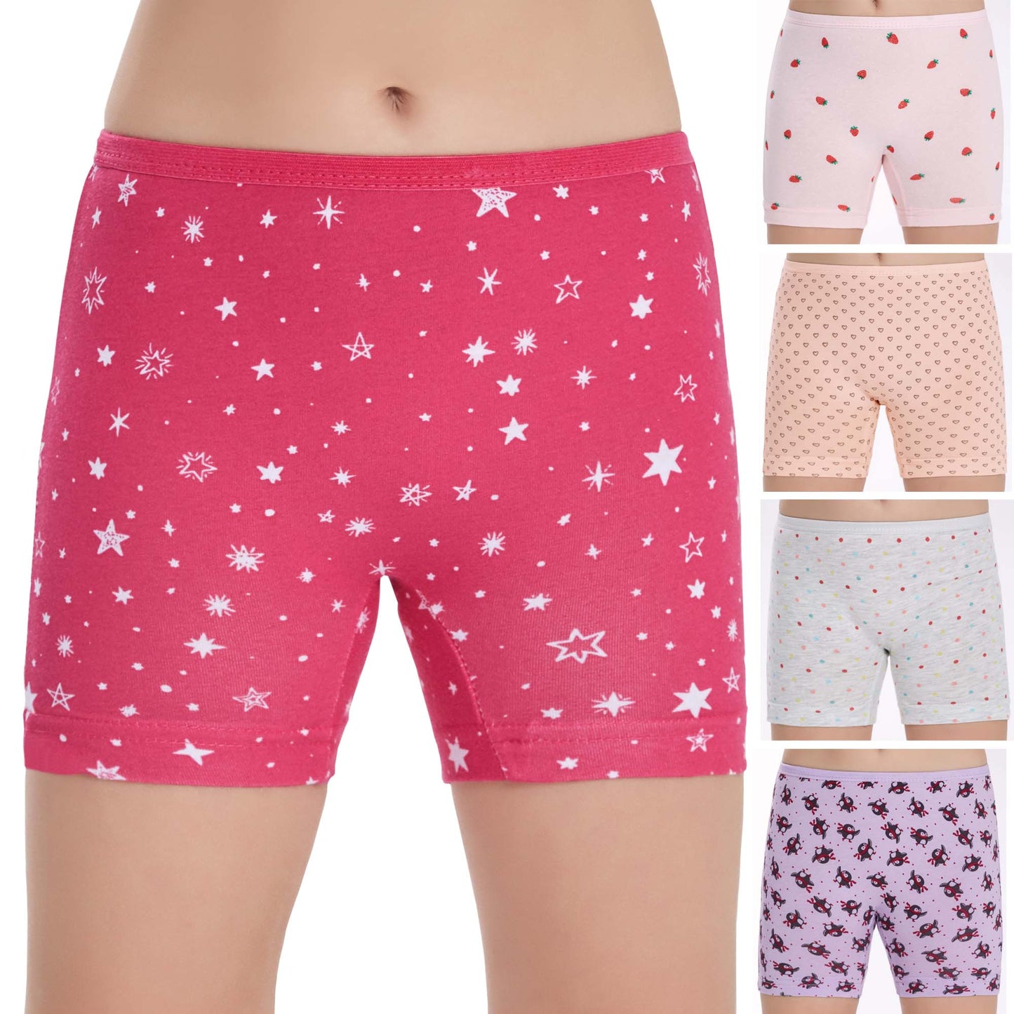 6 Pairs Printed Stretchy Cotton Boxers for Girls
