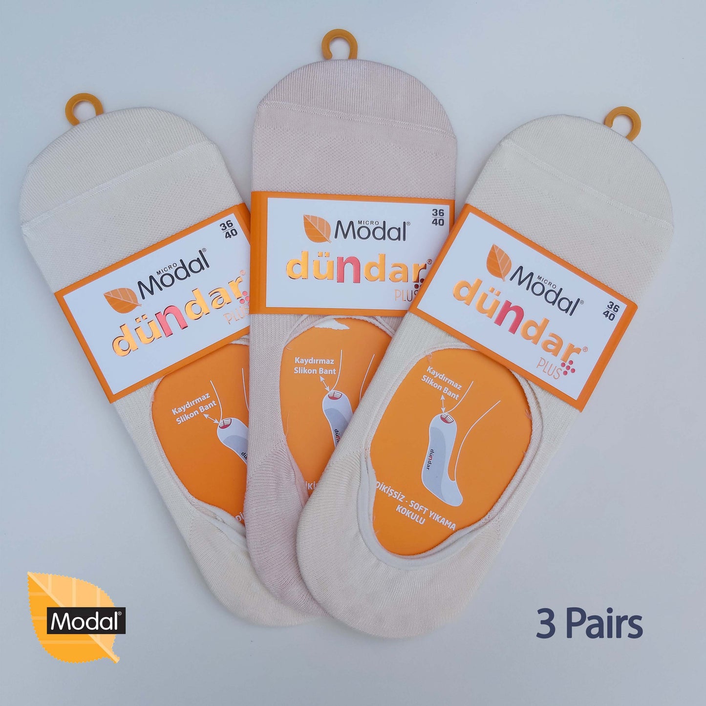 3 Pairs Women Plain No-Show Modal Socks