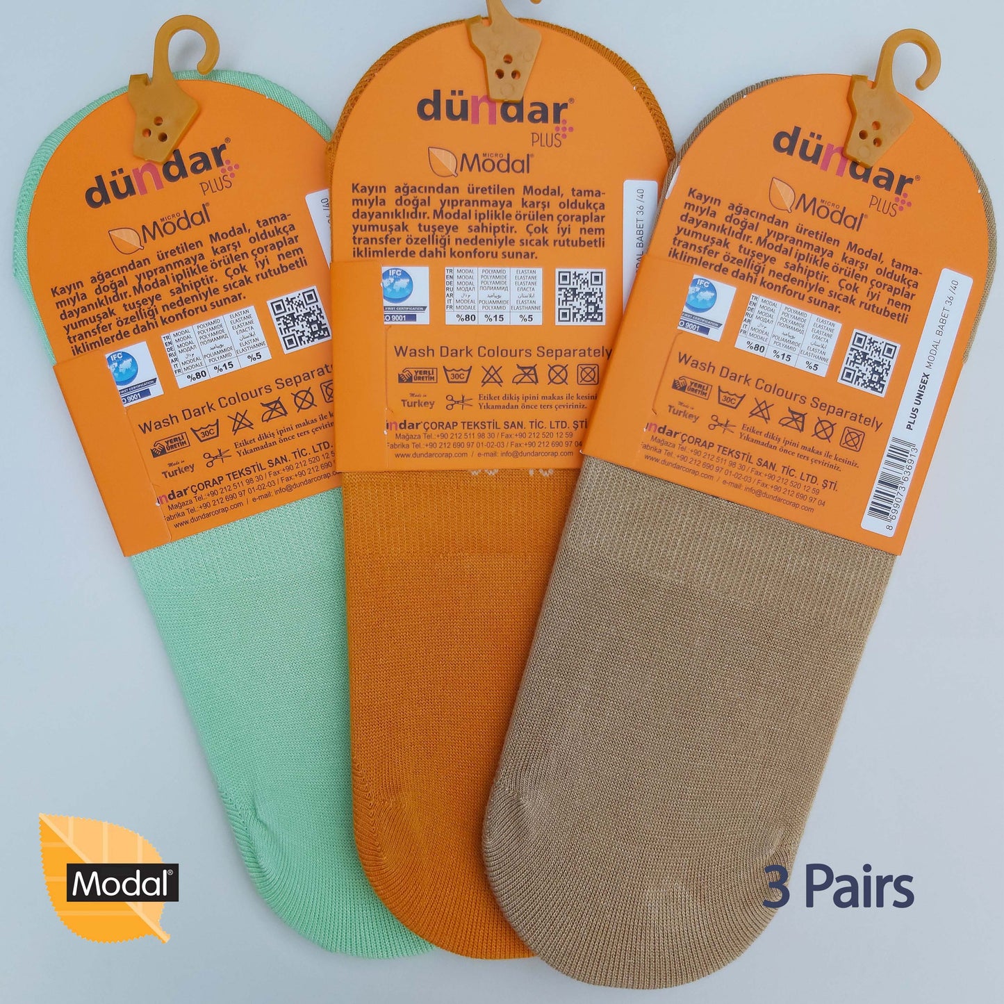 3 Pairs Women Plain No-Show Modal Socks