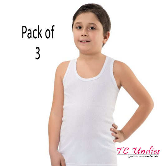 3 Pairs Boys Plain Cotton Vests