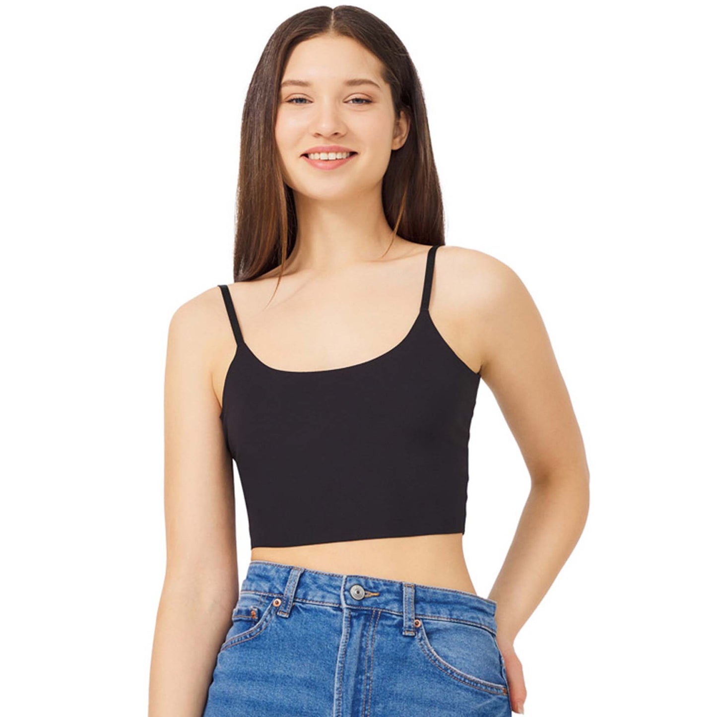 Laser Cut Seamless Bustier Crop Top with Adjustable Thin Straps