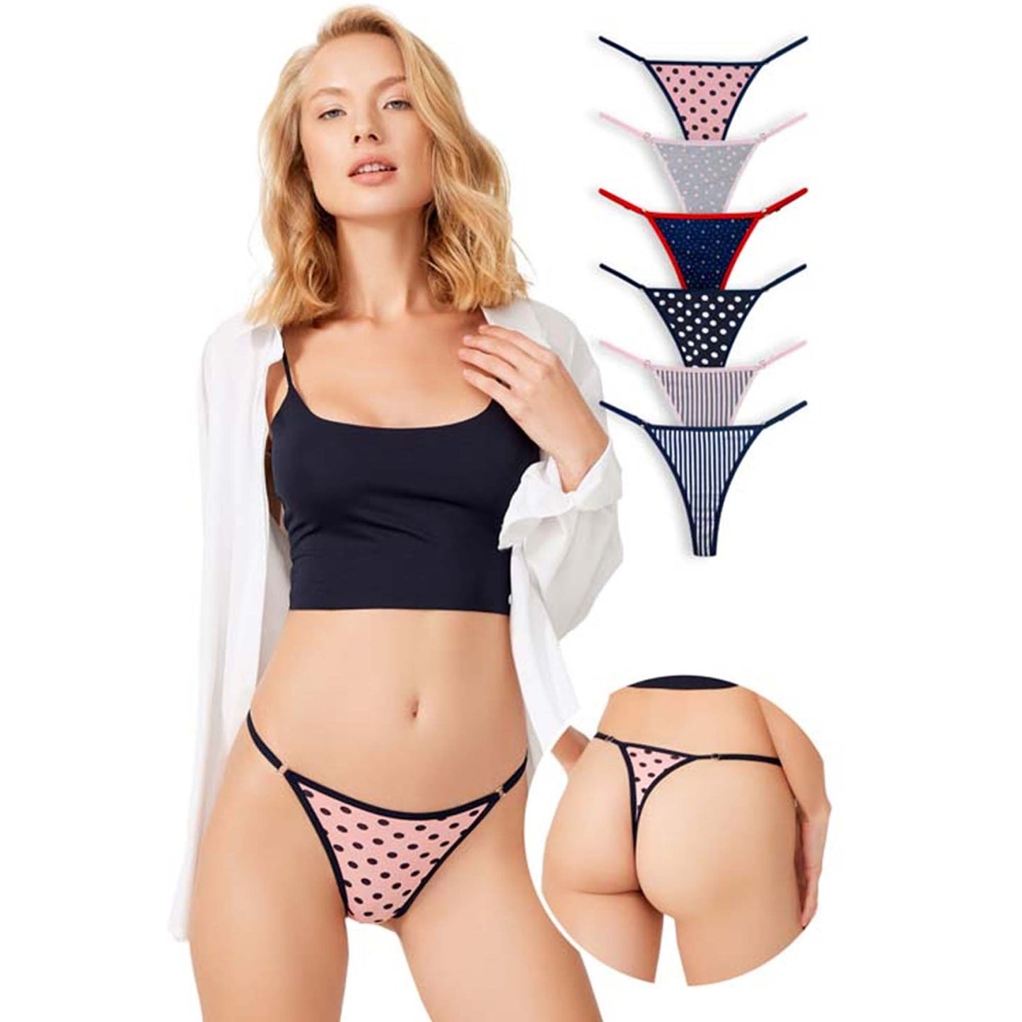 Cotton G-String with Adjustable Stripes