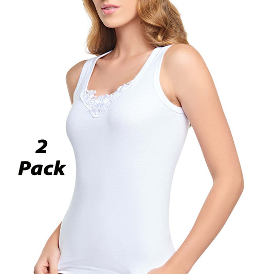 2 Pairs Ribbed Vests with Lace Details