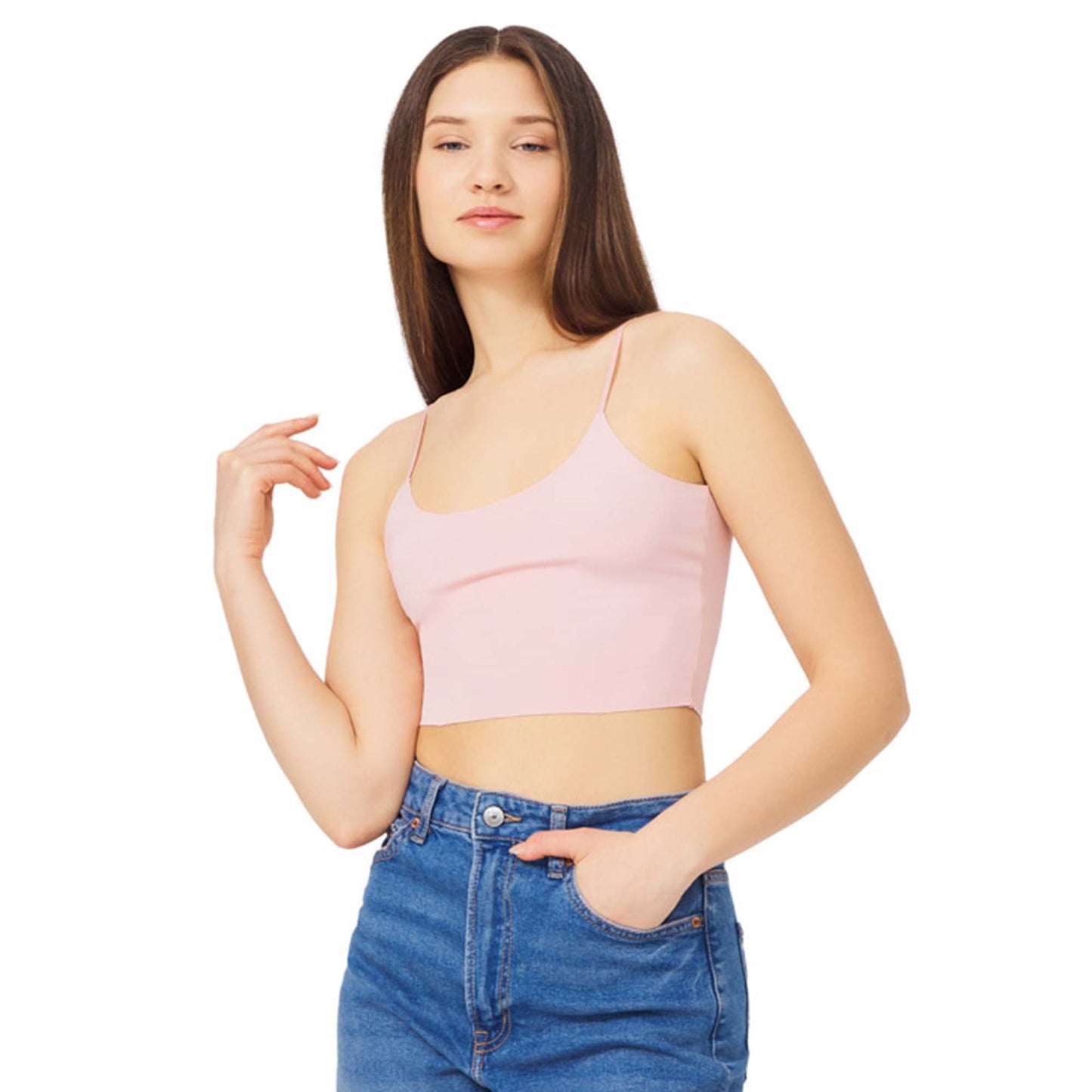 Laser Cut Seamless Bustier Crop Top with Adjustable Thin Straps