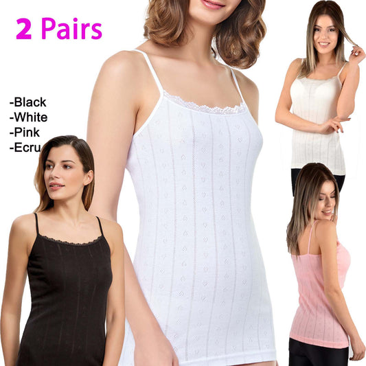 2 Pairs Women Ribbed Cami Jacquard