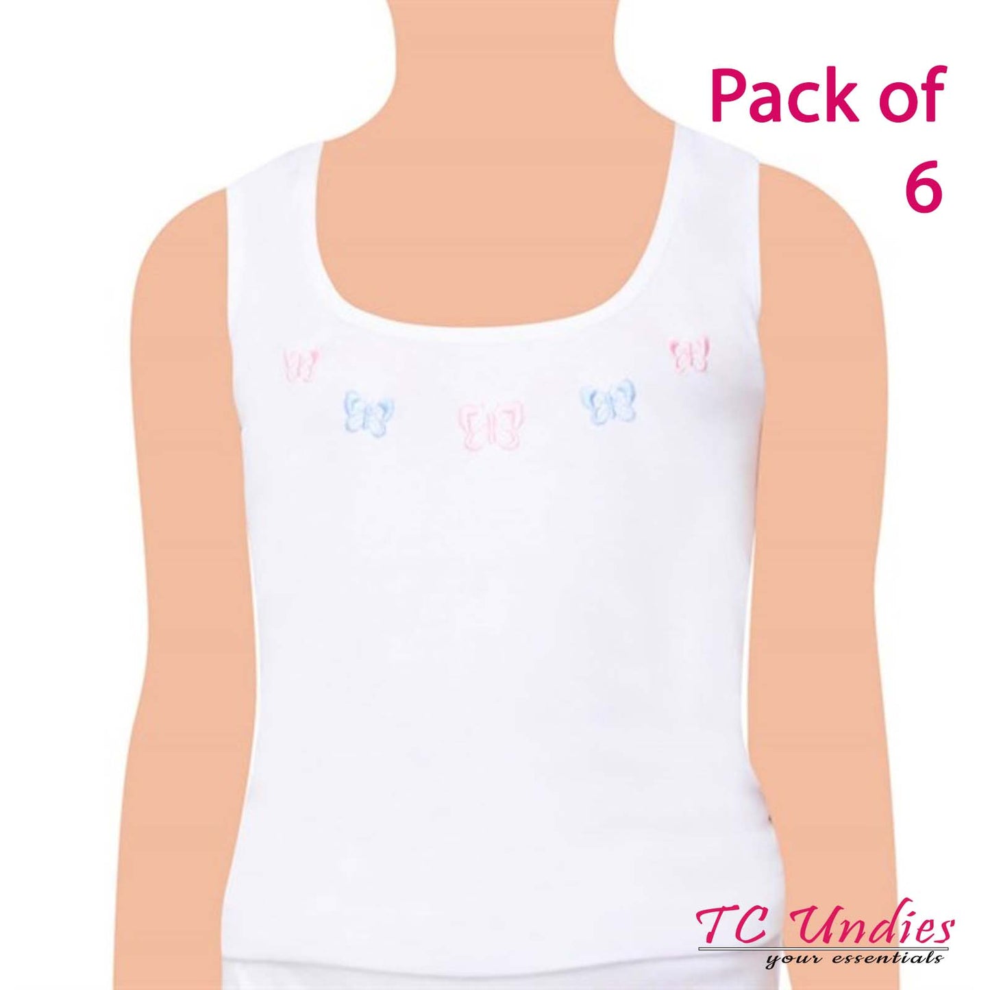 6 Pairs Girls Cotton Vests Ribbed