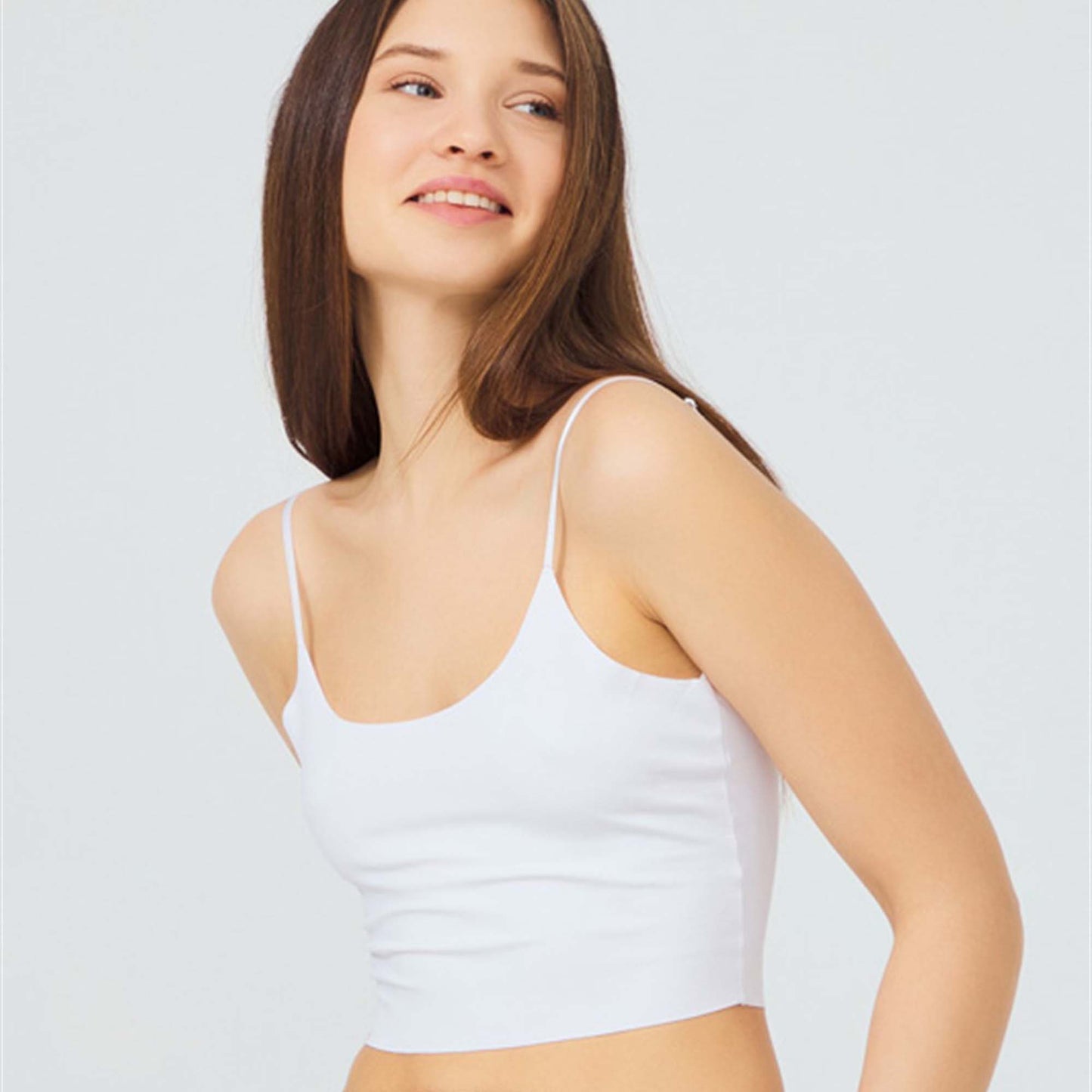 Laser Cut Seamless Bustier Crop Top with Adjustable Thin Straps