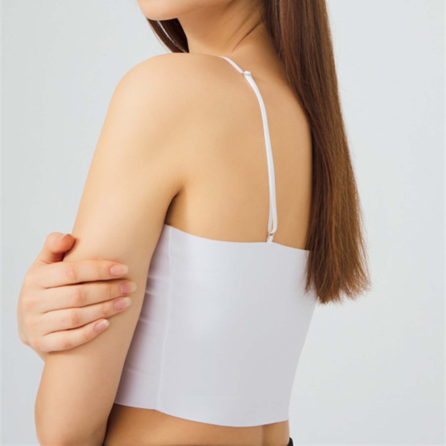 Laser Cut Seamless Bustier Crop Top with Adjustable Thin Straps