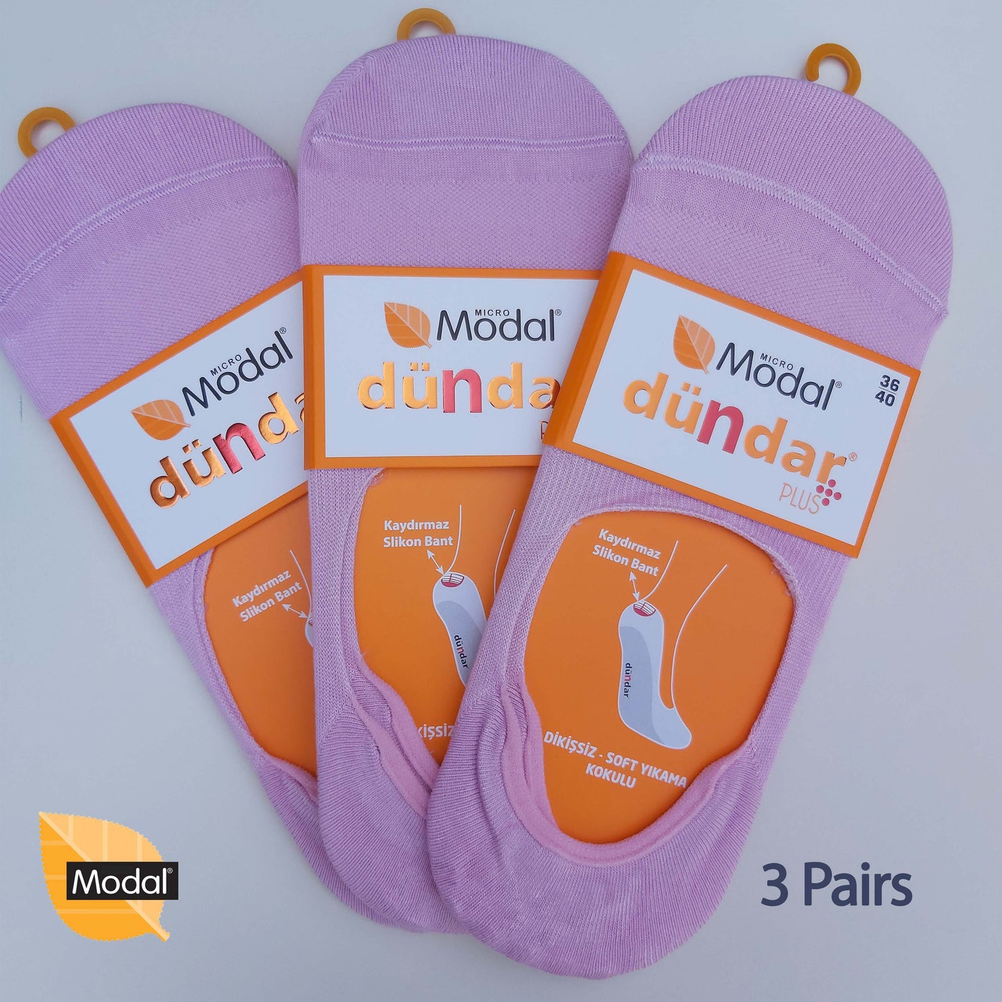 3 Pairs Women Plain No-Show Modal Socks