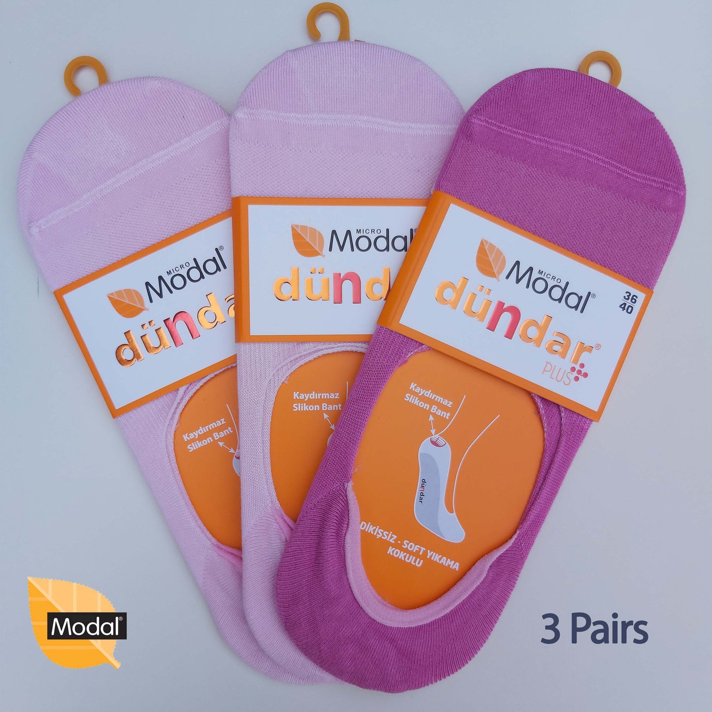 3 Pairs Women Plain No-Show Modal Socks