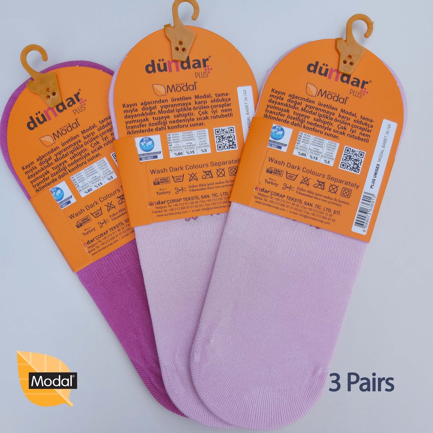 3 Pairs Women Plain No-Show Modal Socks