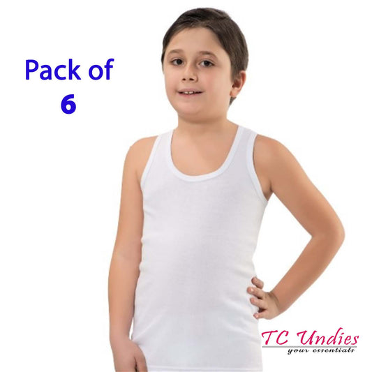 6 Pairs Boys Plain Cotton Vests