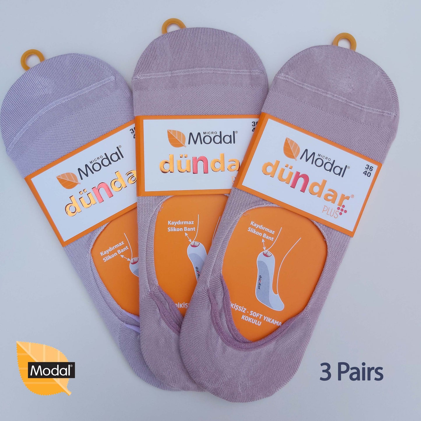 3 Pairs Women Plain No-Show Modal Socks