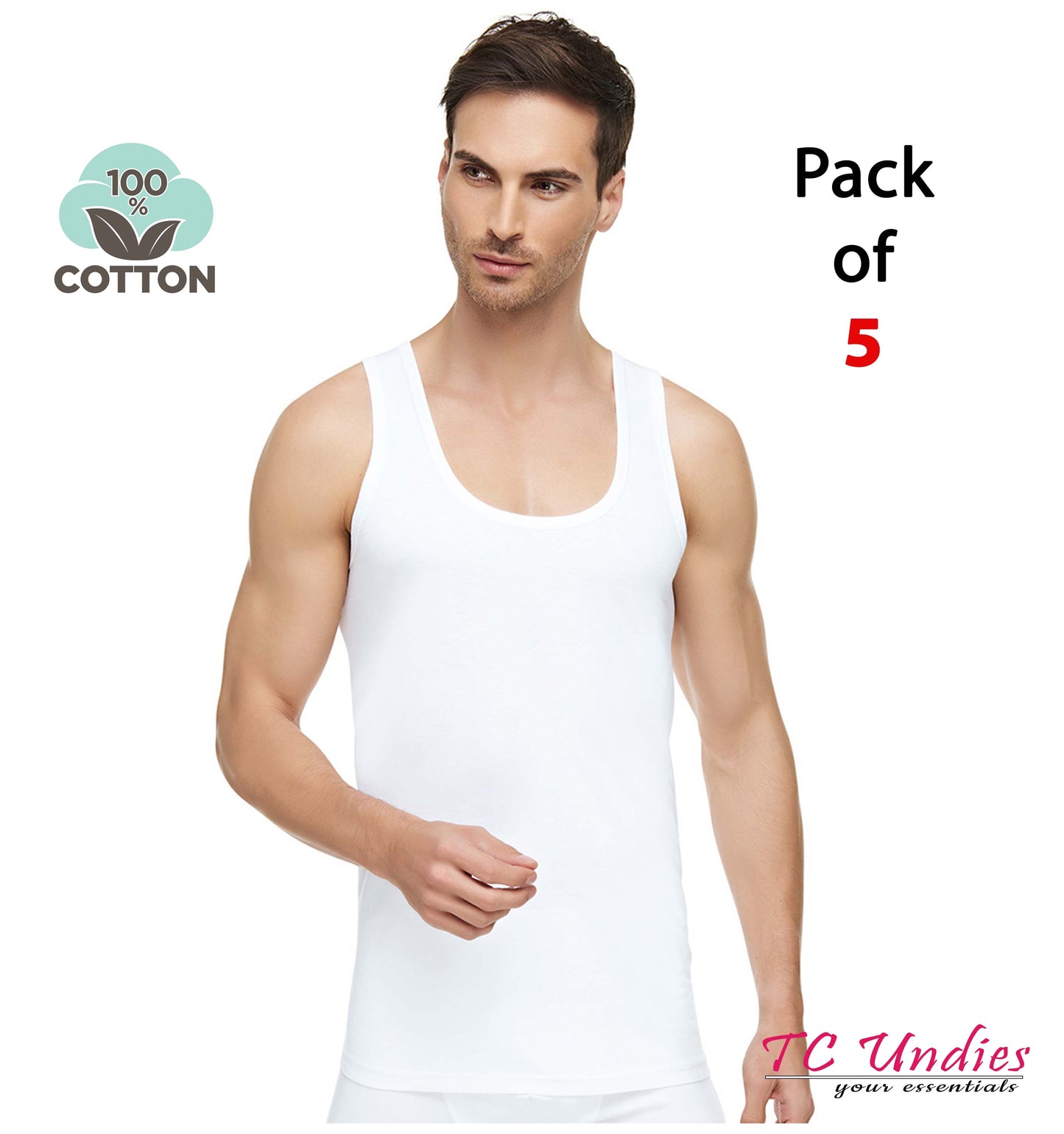 Pack of 5 Men Plain Cotton Vests