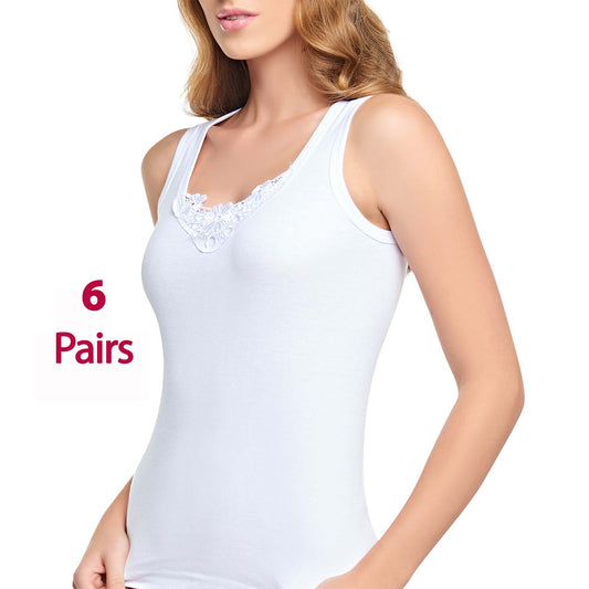 6 Pairs Ribbed Vests with Lace Details