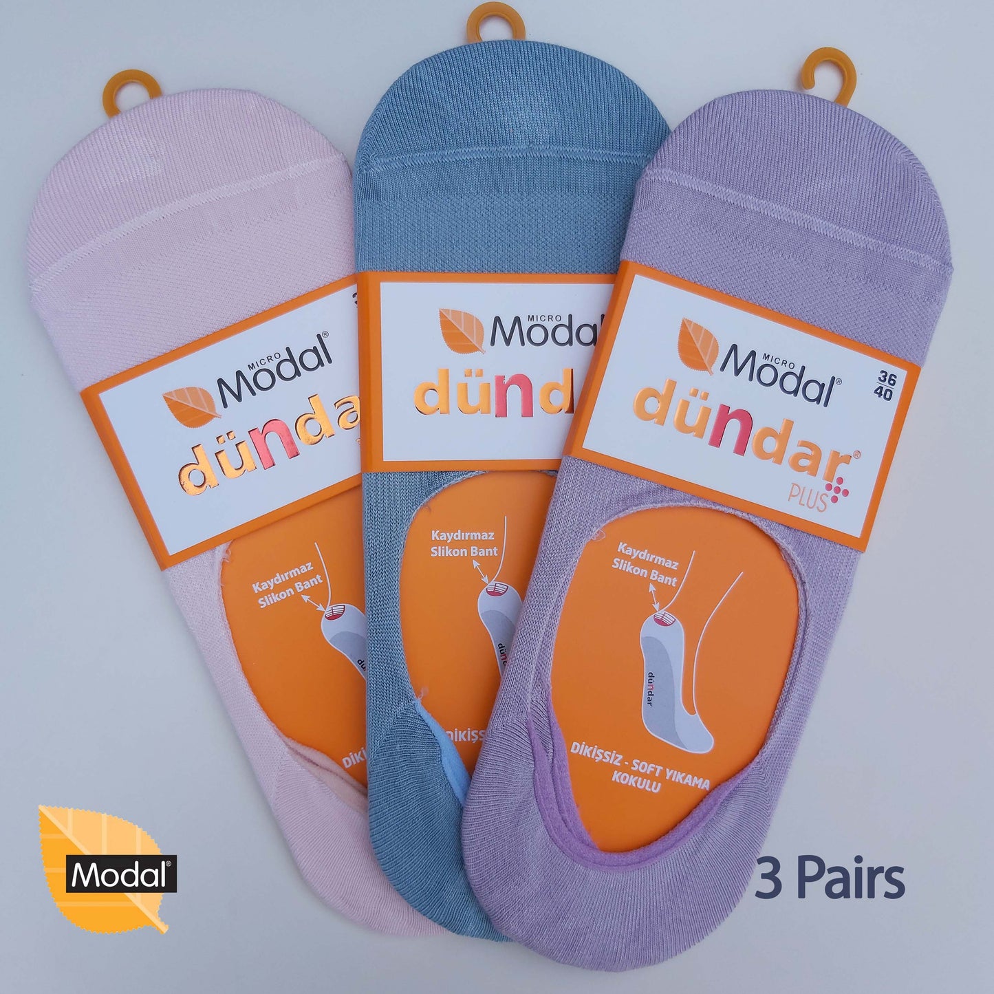 3 Pairs Women Plain No-Show Modal Socks