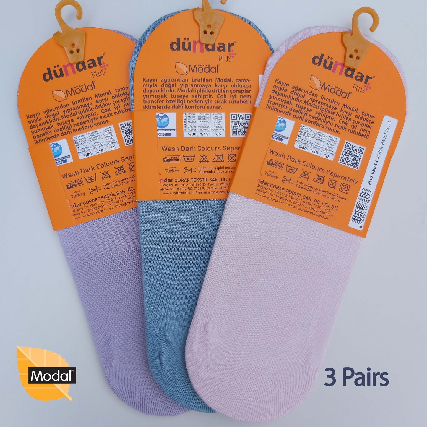 3 Pairs Women Plain No-Show Modal Socks