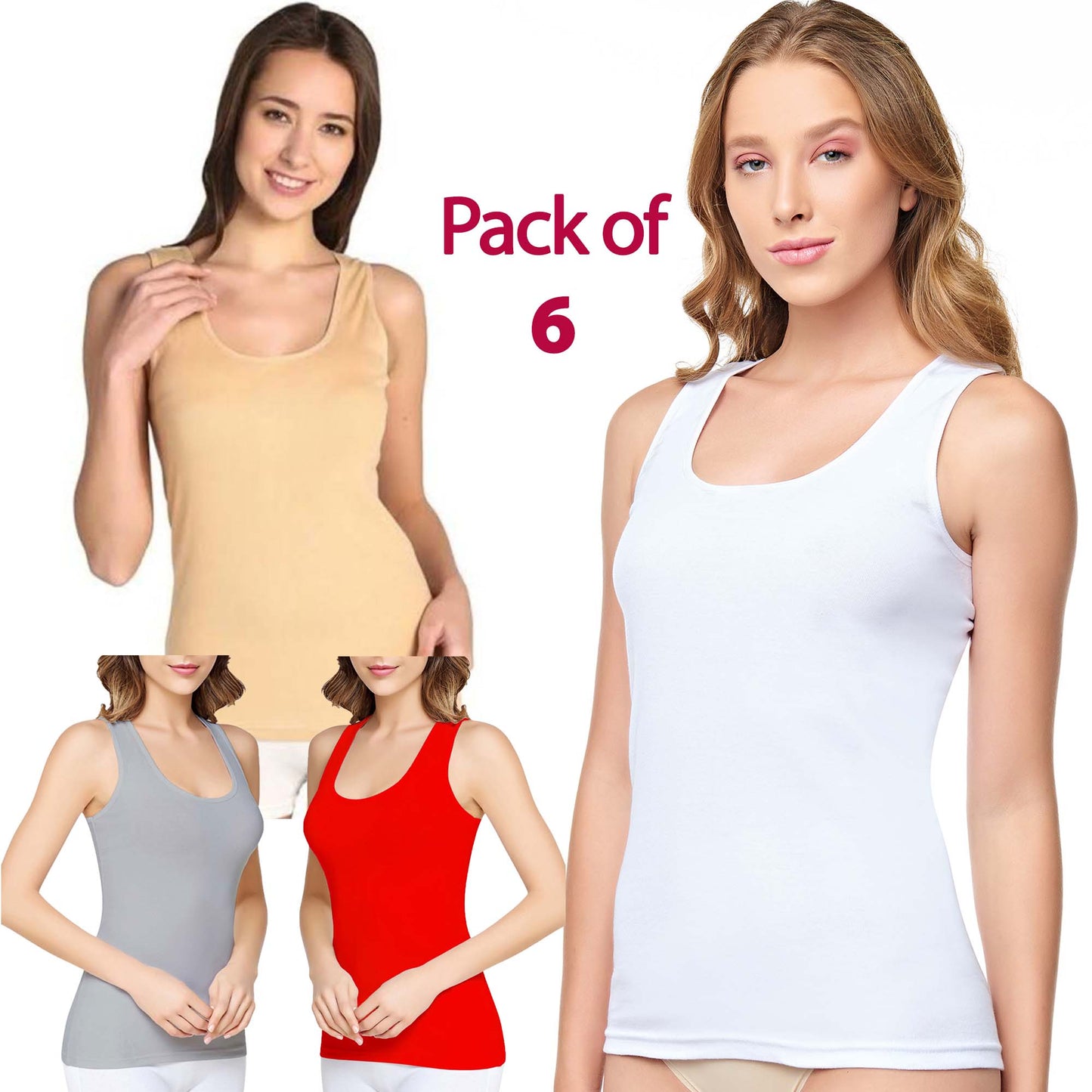 6 Pairs Cotton Ribbed Vests