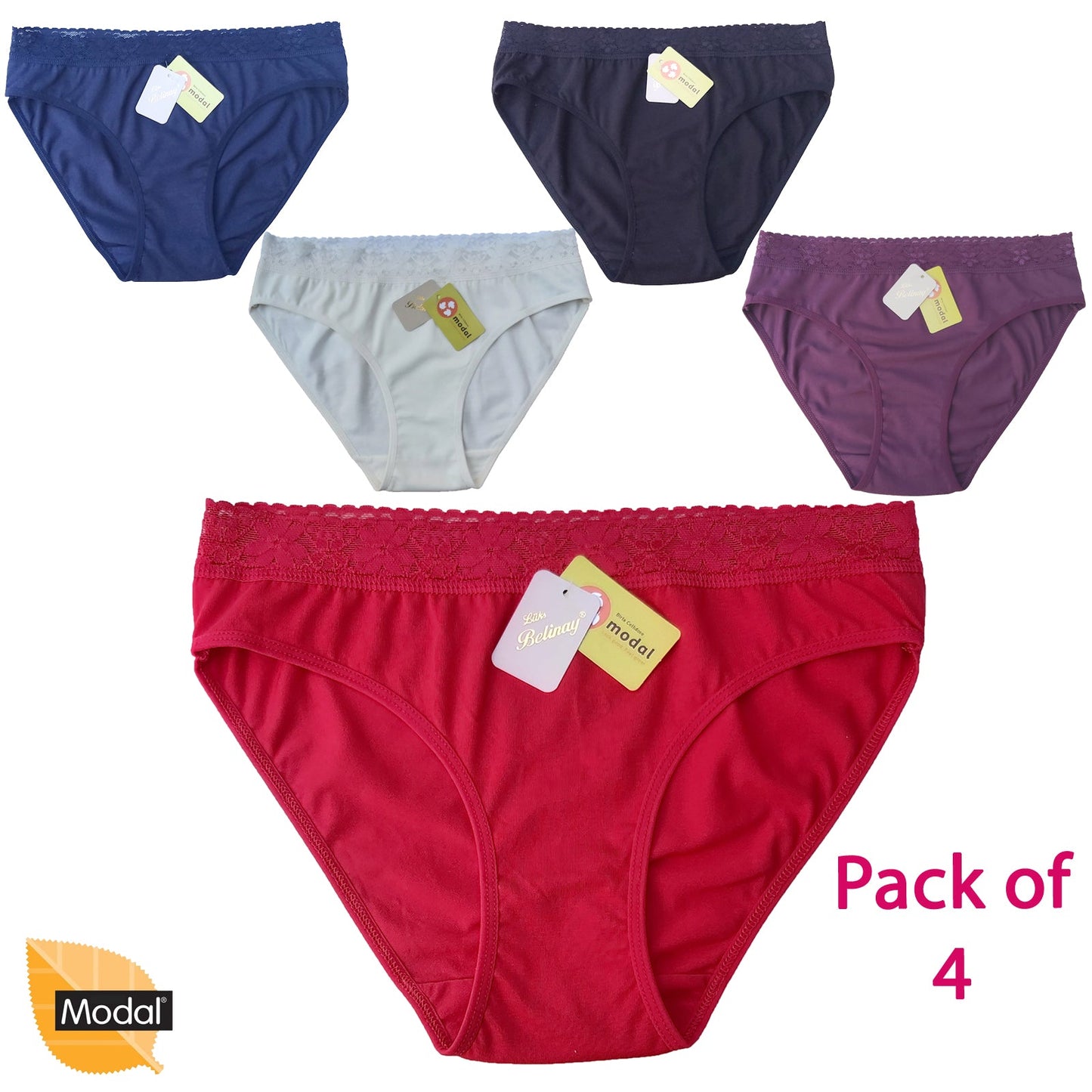 6 Pack Modal Briefs with Lace Waistband