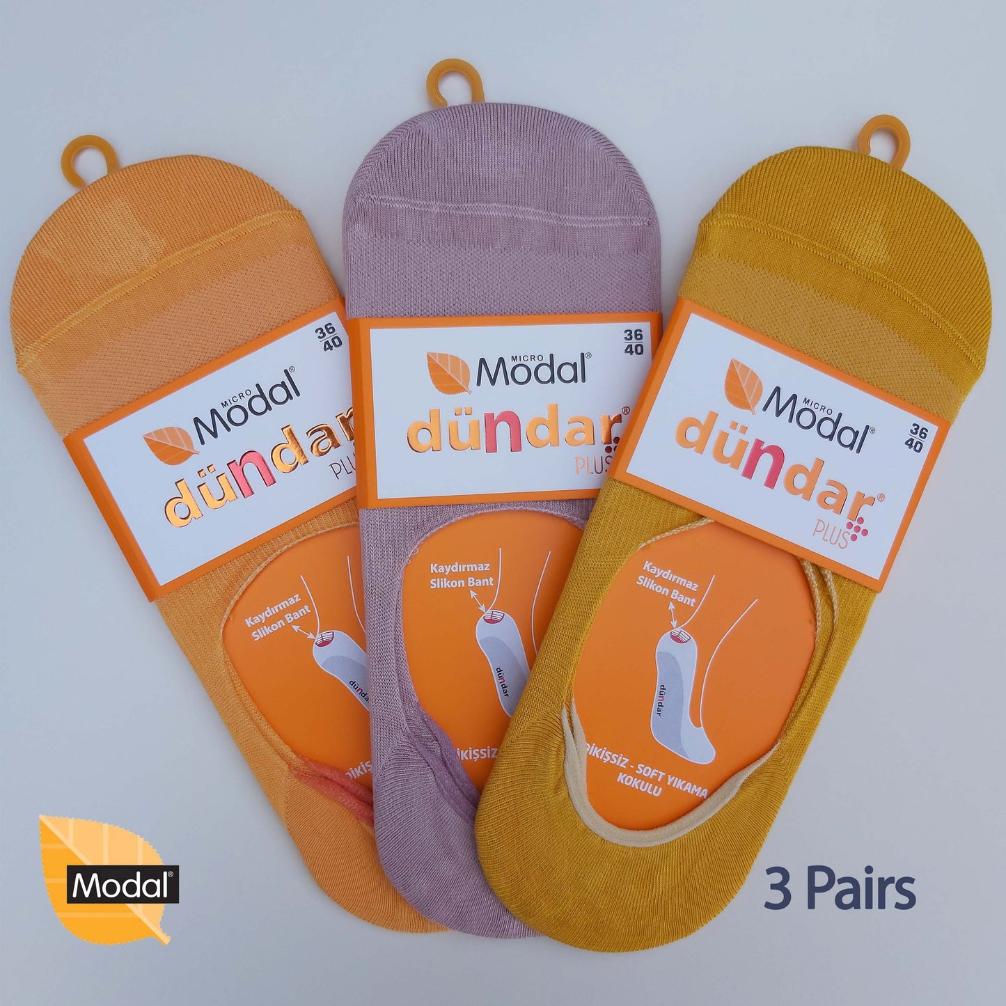 3 Pairs Women Plain No-Show Modal Socks