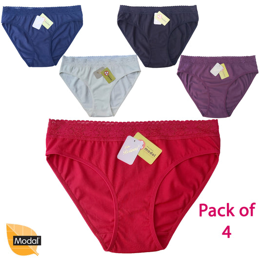 4 Pack Modal Briefs with Lace Waistband