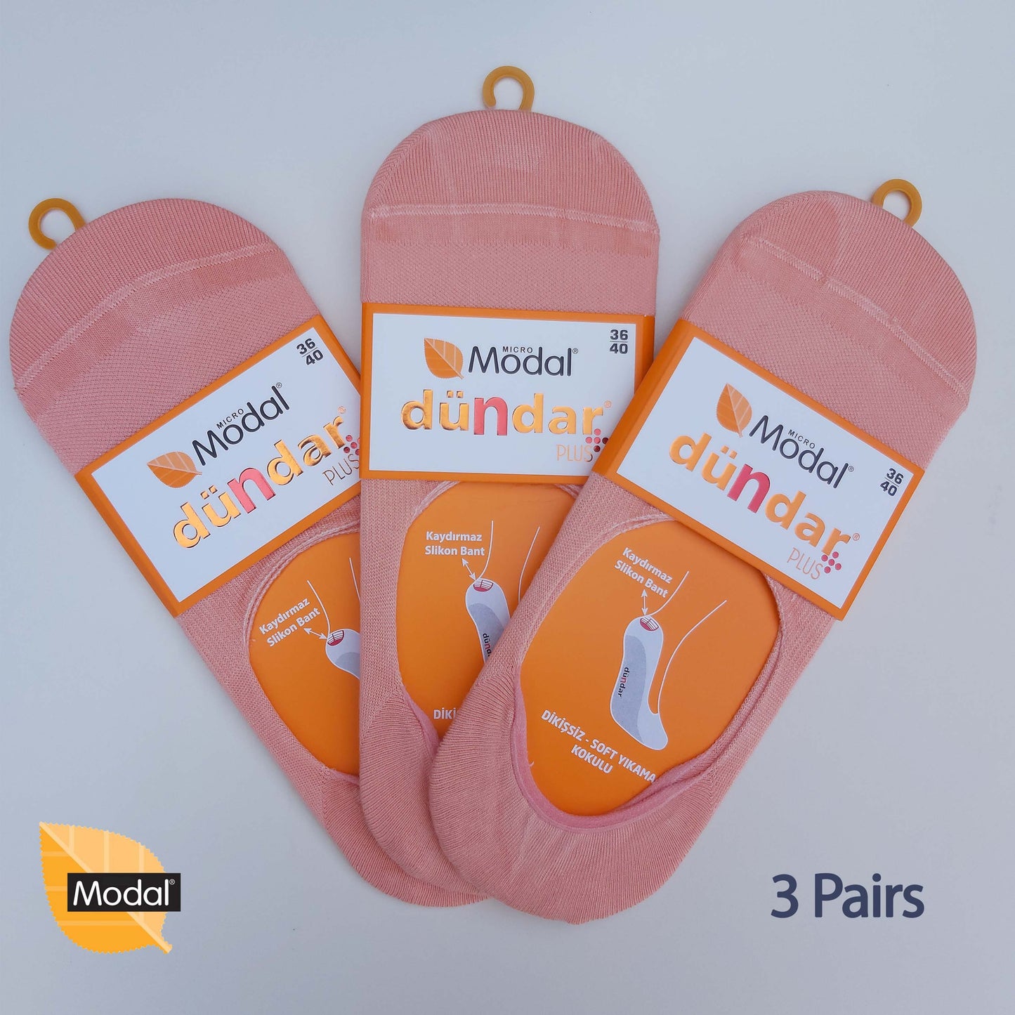 3 Pairs Women Plain No-Show Modal Socks