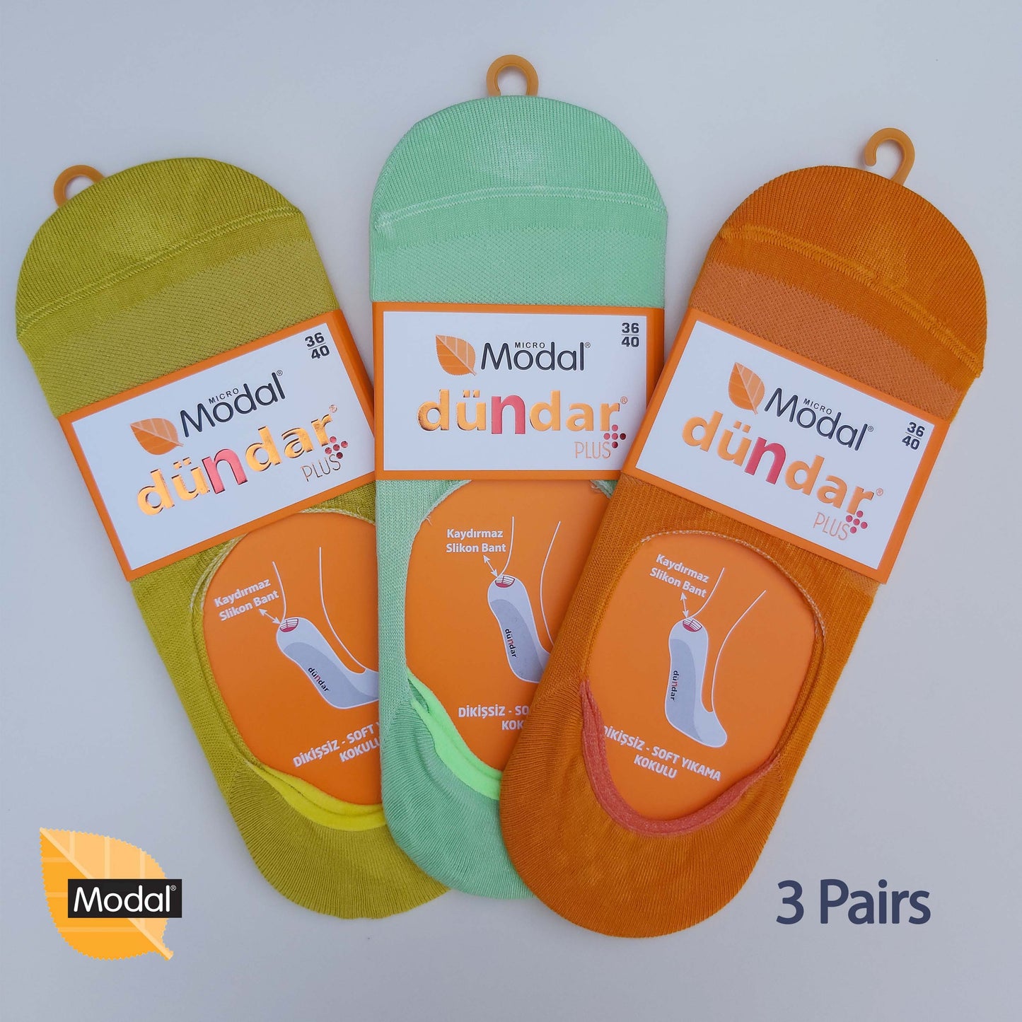 3 Pairs Women Plain No-Show Modal Socks