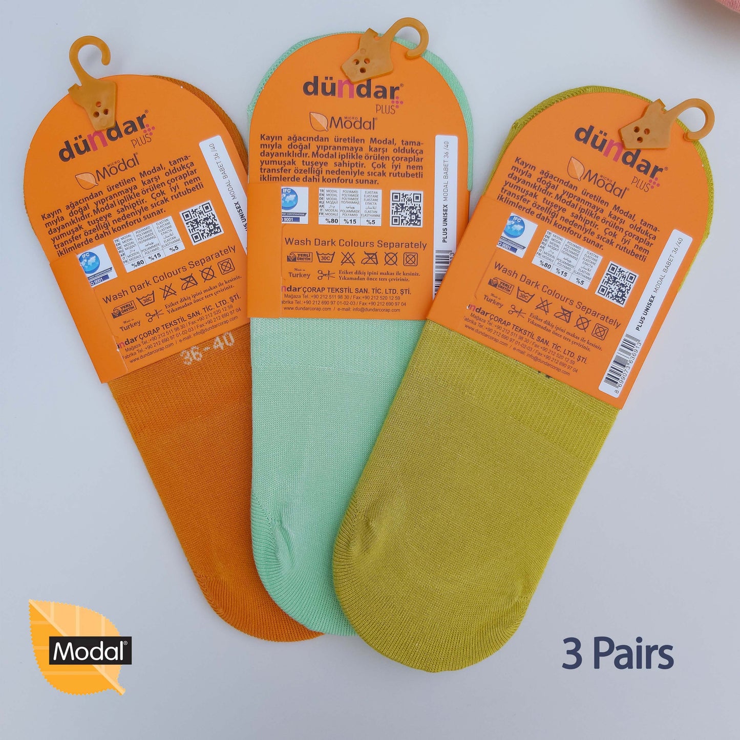 3 Pairs Women Plain No-Show Modal Socks