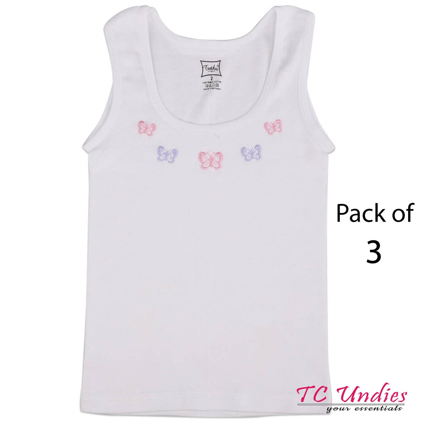 3 Pairs Girls Cotton Vests Ribbed