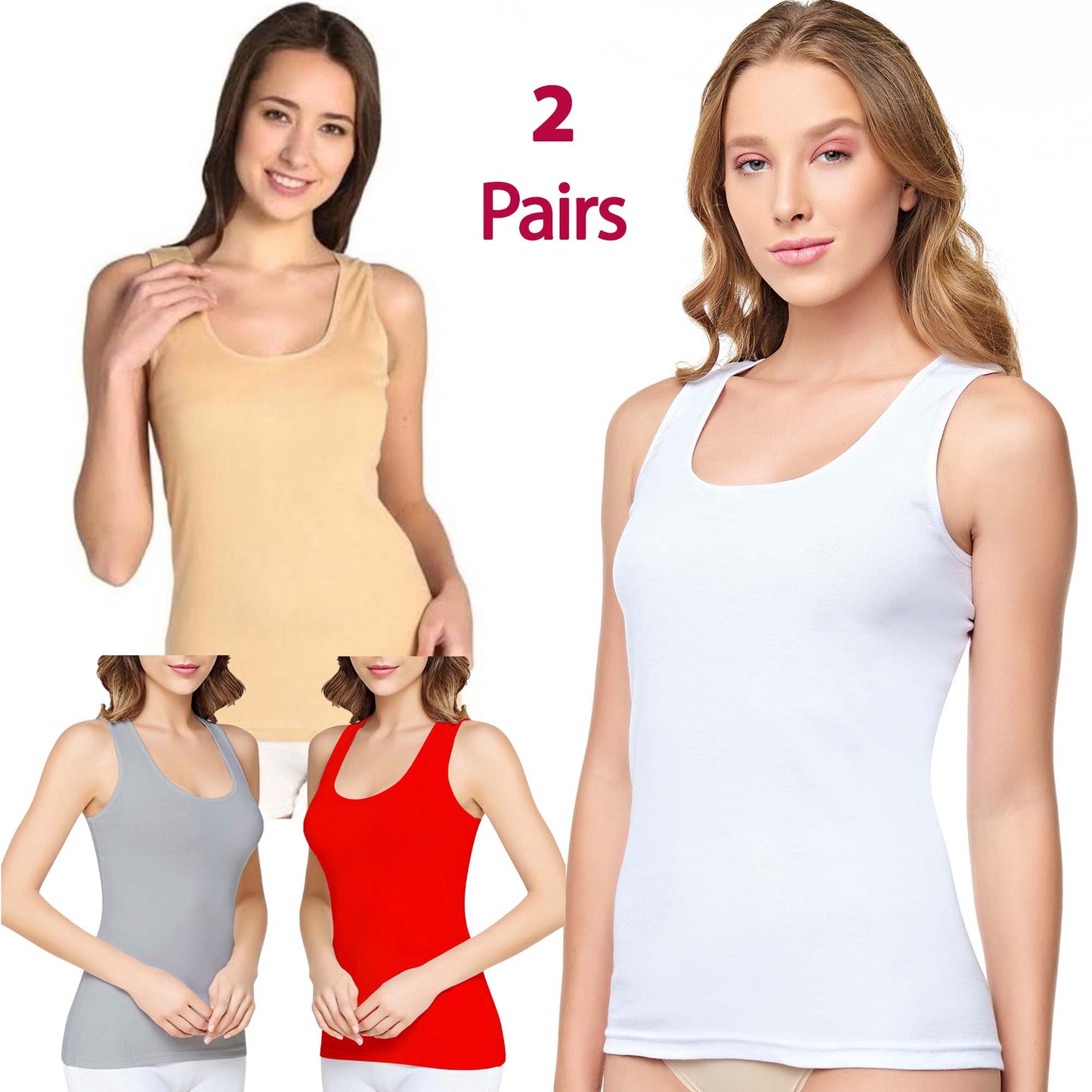 2 Pairs Cotton Ribbed Vests